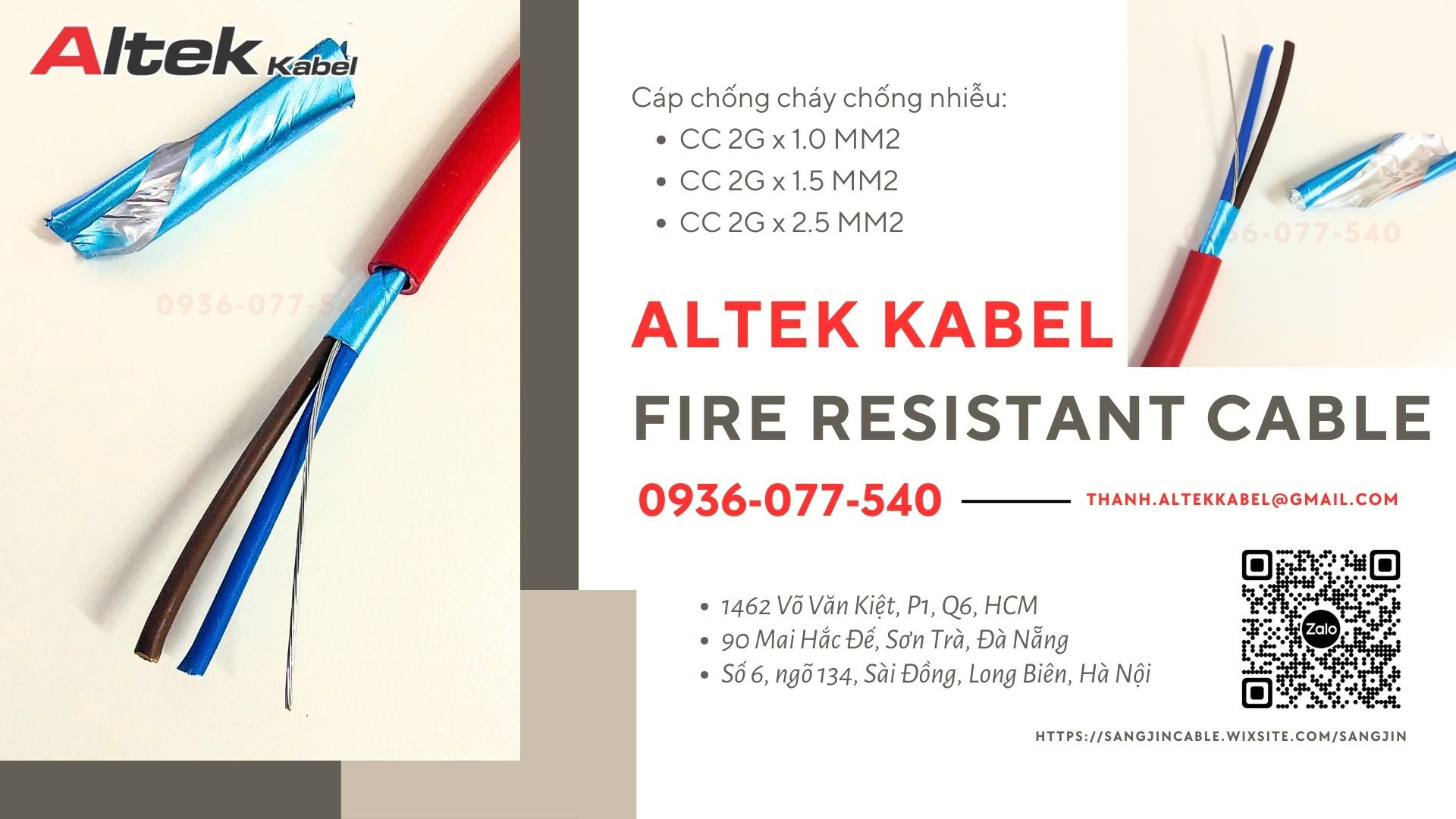 Cáp chống cháy Altek Kabel 2 x 1.0 mm2 - Fire resistant cable, chống nhiễu Al foil