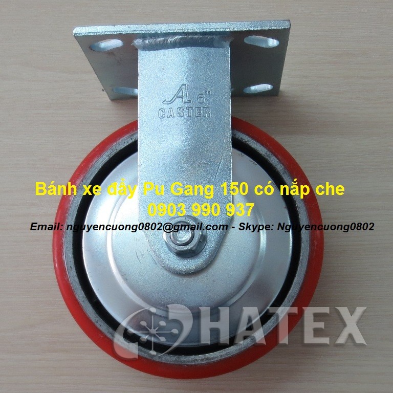 Bánh xe PU lõi gang đúc càng thép xoay A Caster