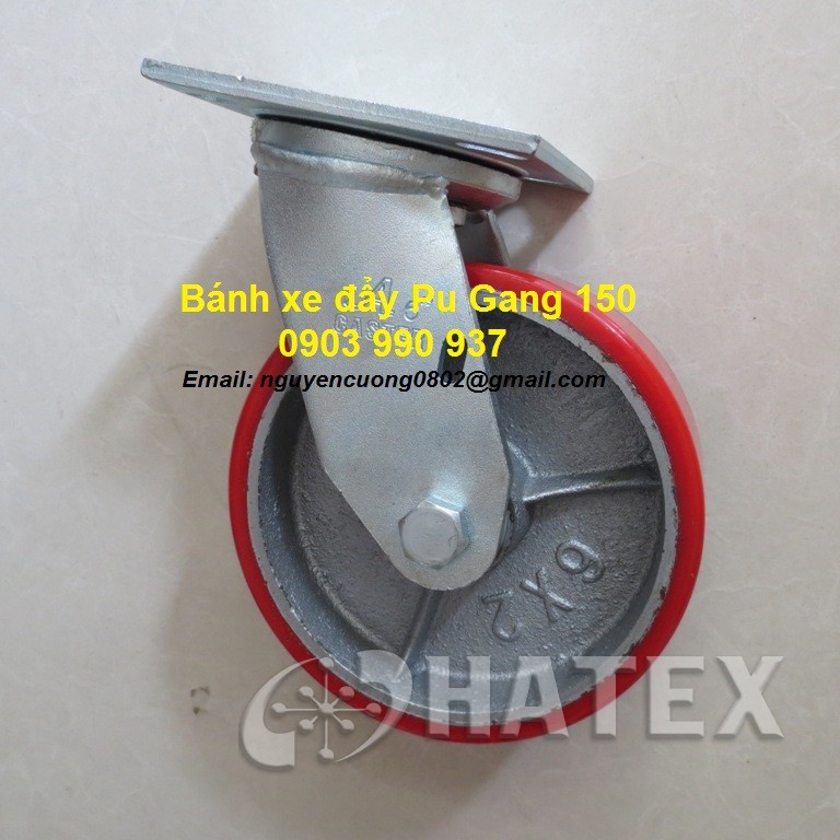 Bánh xe PU lõi gang đúc càng thép xoay A Caster