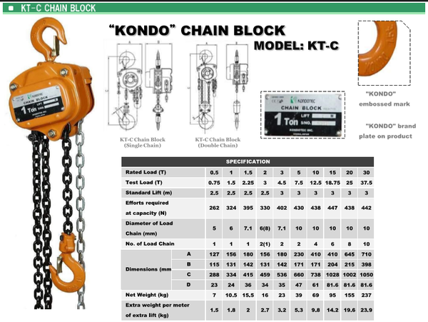 Pa lăng xích kéo tay 3 Tấn Kondotec Nhật Bản