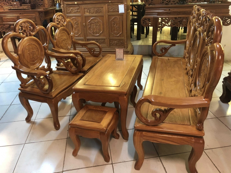 Bộ Salon Hoa Cúc - Gỗ Đỏ